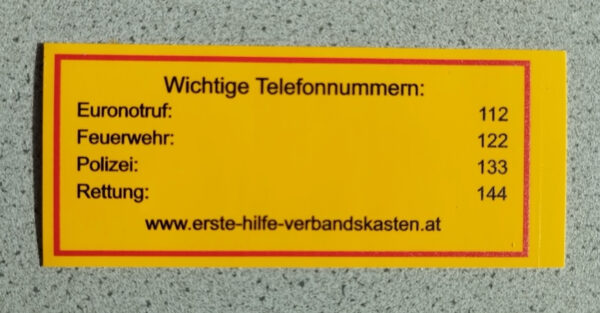 Klebeetikett Notruf-Nummern